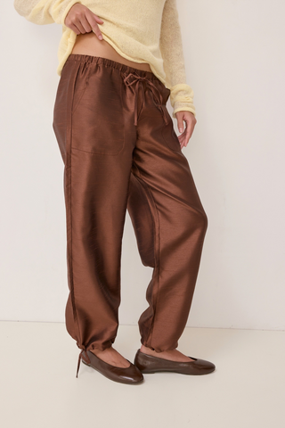 The Tafetta Drawstring Pants in Brown