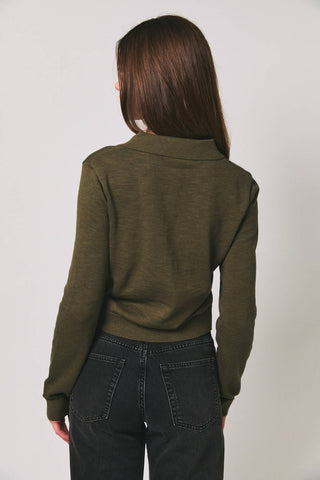 COLLARED BUTTON DOWN SWEATER CARDIGAN: OLIVE / L - Olive Street