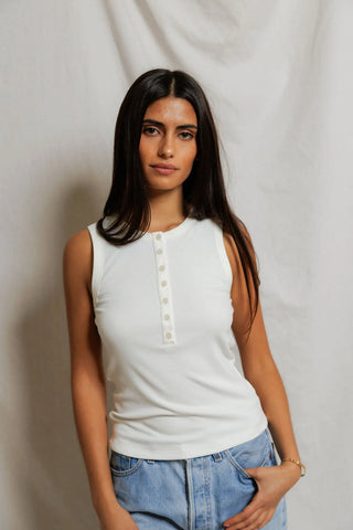 The Loretta Quarter Button Down Tank - Olive Street