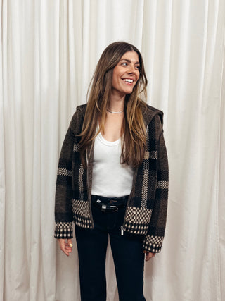 The Plaid Knit Bomber Jacket - Olive Street