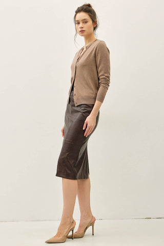 The Classic Cut Button Cardigan in Brown