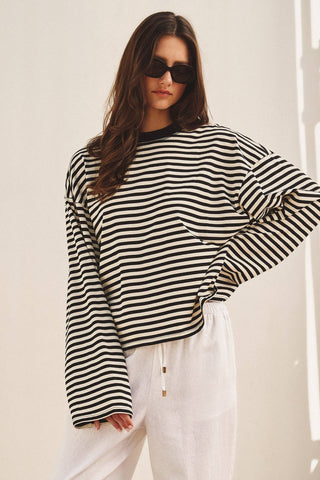 The Oversized Striped Long Sleeve - Olive Street