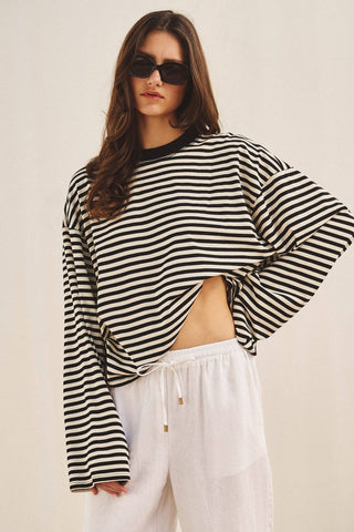 The Oversized Striped Long Sleeve - Olive Street