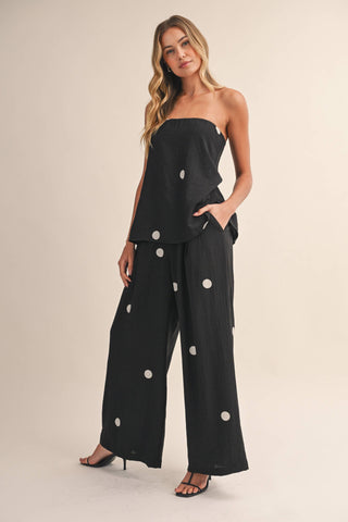 The Polka Dot Tube Top and Wide Pants Set in Black - Olive Street