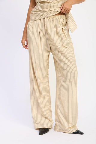 WIDE LEG PINSTRIPE PANTS: NATURAL STRIPE / Contemporary / S - Olive Street