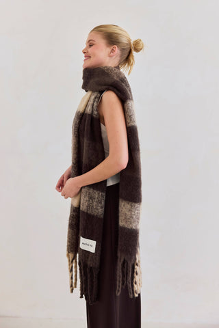The Reykjavik Scarf - 100% Recycled in Brown Check