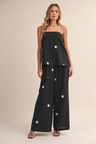 The Polka Dot Tube Top and Wide Pants Set in Black - Olive Street
