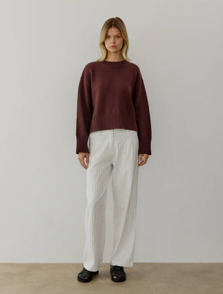 The Asher Cotton Pullover Sweater in Brown