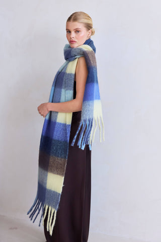 The Reykjavik Scarf - 100% Recycled in Blue and Yellow Check
