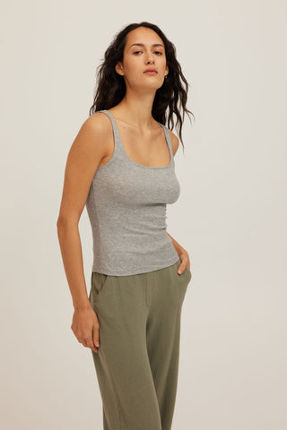 The Olsen Scoop Neck Rip Tank in Grey - Olive Street