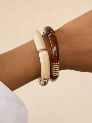 Cove 18K Gold Non-Tarnish Chunky Resin Bangle Set: Brown - Olive Street