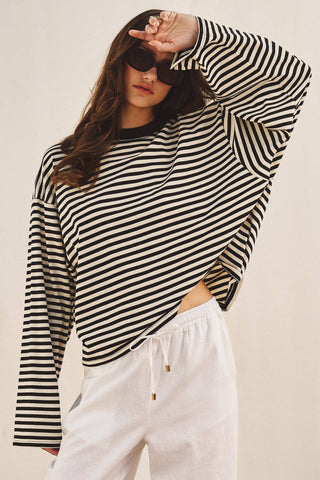 The Oversized Striped Long Sleeve - Olive Street