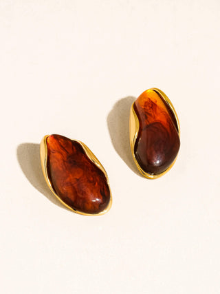 The Maélie 18K Gold Non-Tarnish Resin Drop Earrings in Brown