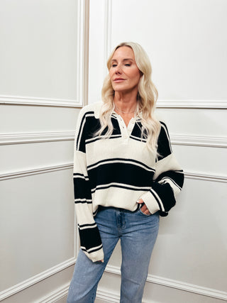 Oversized Stripe Polo Sweater