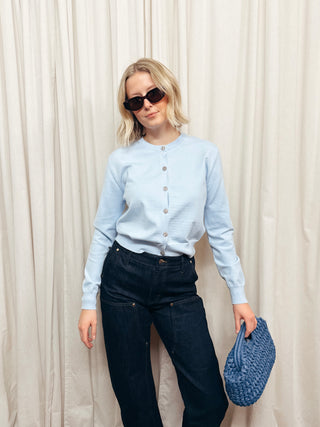 The Jennifer Crew Neck Button Cardigan - Olive Street