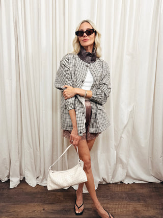 The Plaid Mock Neck Cinch Jacket