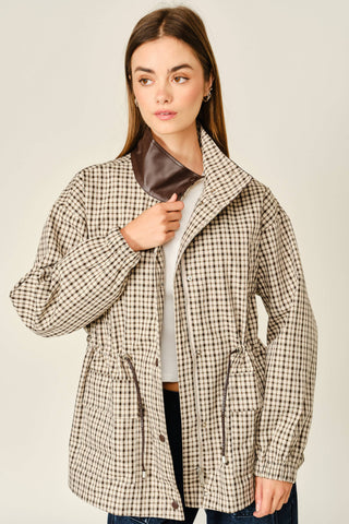 The Plaid Mock Neck Cinch Jacket - Olive Street