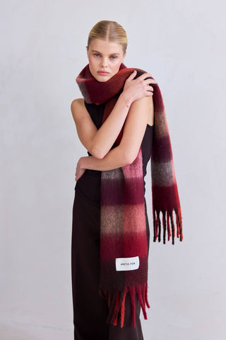 The Reykjavik Scarf - 100% Recycled in Burgundy Check