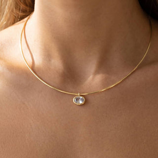 The Oval Bezel Pendant Omega Wire Necklace