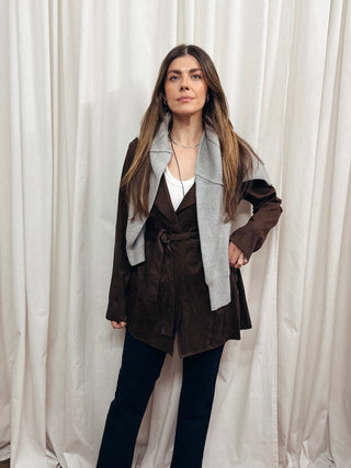The Faux Suede Wrap Jacket