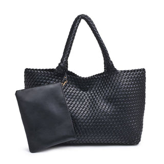 The Solana Woven Vegan Leather Tote in Black - Olive Street