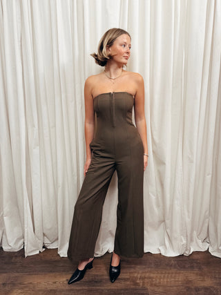 The Structured Woven Halter Jumpsuit with Corset Closure