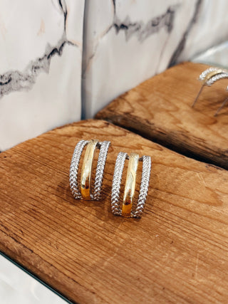 The Gold Dipped Two Tone Rope Texture Hoop - Olive Street