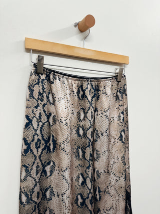 Snake Print Satin Midi Skirt