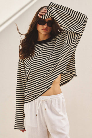The Oversized Striped Long Sleeve - Olive Street