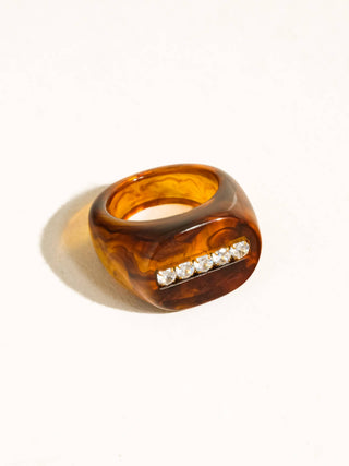 Caraway Non-Tarnish Amber Resin CZ Ring: Brown / 7 - Olive Street