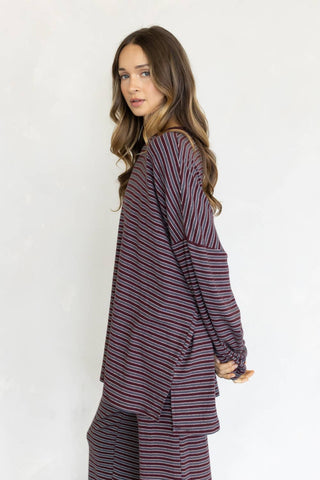 Lorenze Stripe Top: WINE MULTI / L - Olive Street