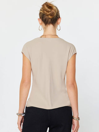 The Draped Cowl Neck Cap Sleeve Top in Taupe - Olive Street