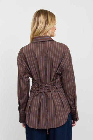 The Stripe Lace Up Shirt in Brown - Olive Street