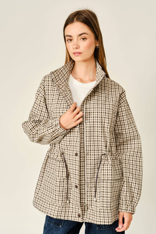 The Plaid Mock Neck Cinch Jacket - Olive Street