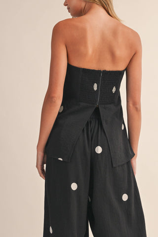 The Polka Dot Tube Top and Wide Pants Set in Black - Olive Street