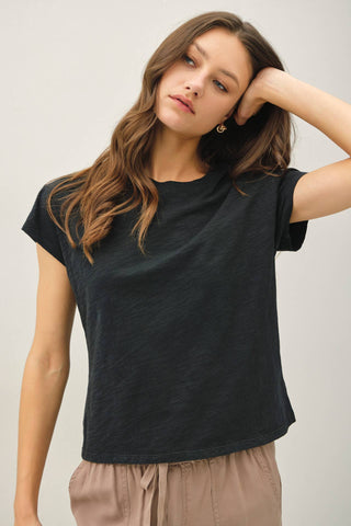 The Cotton Slim Fit Baby Tee in Black - Olive Street