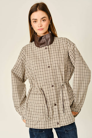 The Plaid Mock Neck Cinch Jacket - Olive Street