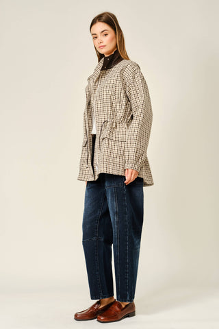 The Plaid Mock Neck Cinch Jacket - Olive Street