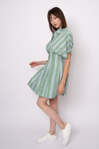 The Lorine Stripe Poplin Mini Shirt Dress - Olive Street