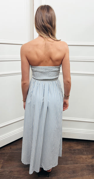 Strapless Ruched Stripe Dress