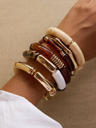 Cove 18K Gold Non-Tarnish Chunky Resin Bangle Set: Brown - Olive Street