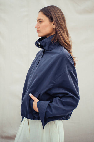 The Relaxed Stand Collar Zip Jacket - Olive Street