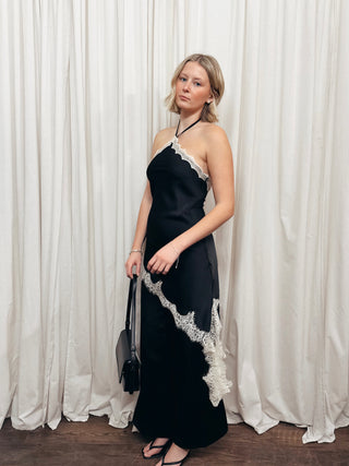 The Satin Lace Halter Jumpsuit - Olive Street