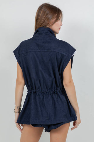 The Utility Cinched Waist Faux Suede Vest