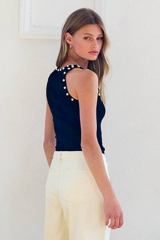 The Stud Detailed Tank Top in Black - Olive Street