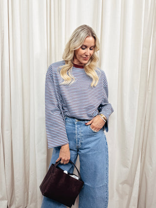 The Boxy Stripe Long Sleeve Tee in Blue