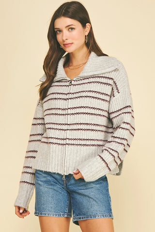 The Stripe Zip Cardigan - Olive Street