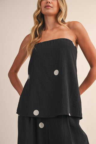 The Polka Dot Tube Top and Wide Pants Set in Black - Olive Street