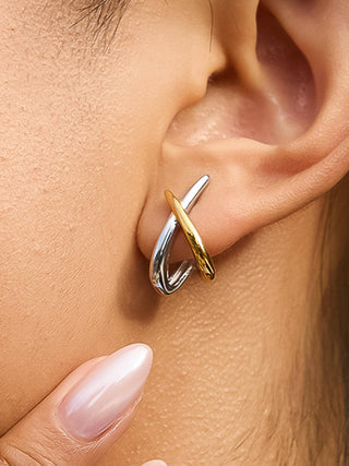 The Staven Two Tone Crossover Earrings - Olive Street