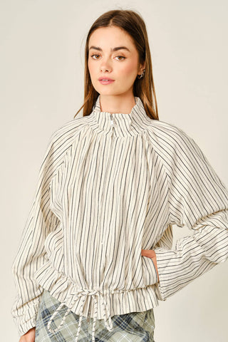 The Stripe Ruffle Hem Jacket - Olive Street